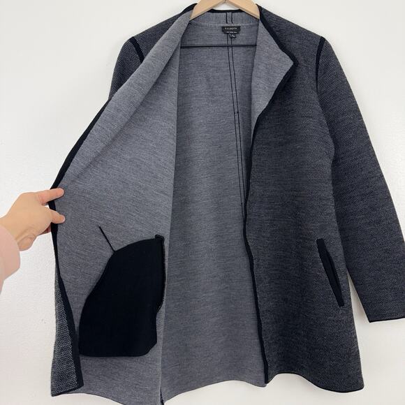 Talbots Pure Merino Wool Cardigan Jacket Womens Large Open Front Pockets Gray - Picture 8 of 14